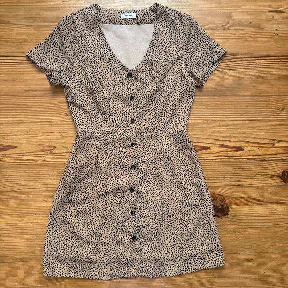 Mod Ref brown black cheetah print button up short sleeve dress SIZE S - Picture 1 of 6